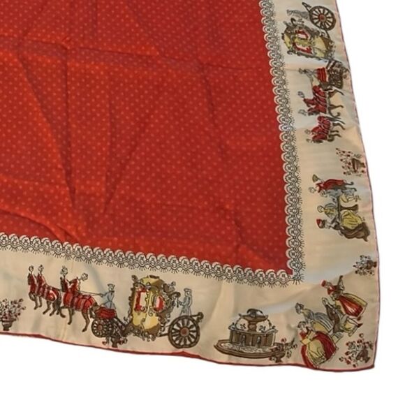 Vintage silk Red and Cream Scarf with Victorian Print - Picture 8 of 11
